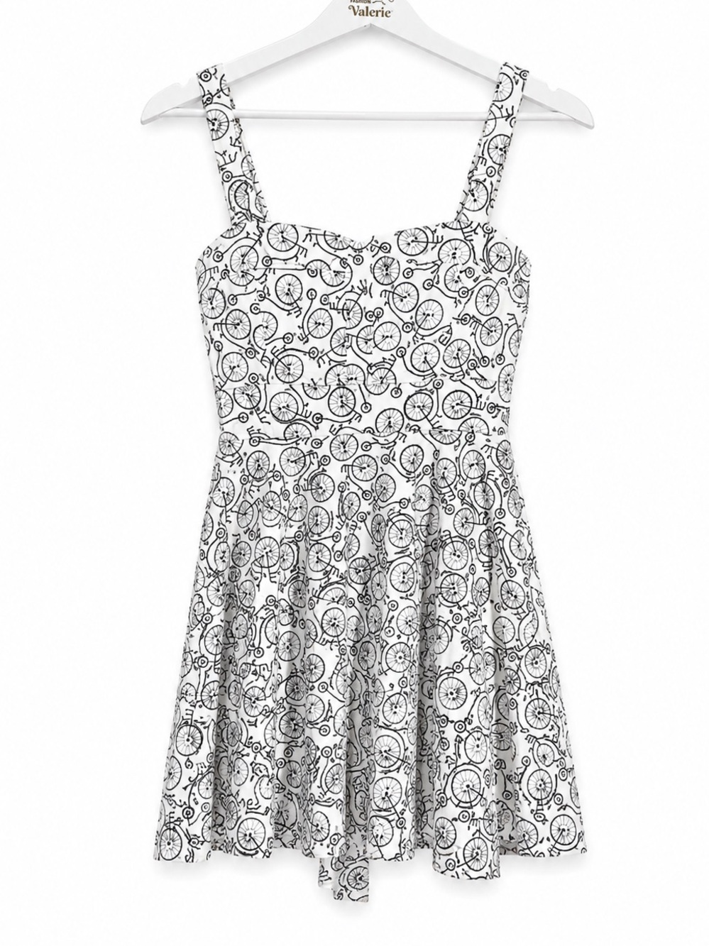 Ixia White & Black Bicycle Print Pinup Fit &Flare Mini Dress Size Large